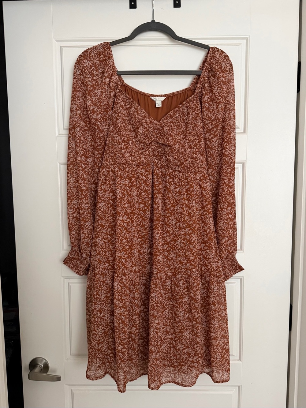 Cato Rust Floral Long-Sleeve Peasant Dress